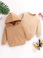 Long Sleeve Plain Hooded Casual Baby  Mom 8764