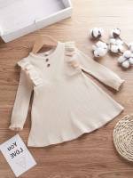 Plain Ruffle Round Neck Long Sleeve Baby Clothing 5248