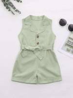 Sleeveless Belted Plain Baby Clothing 496