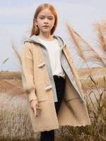 Long Sleeve Oversized Apricot Pocket Girls Clothing 9756