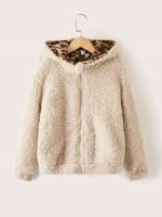 Apricot Regular Fit Leopard Hooded Girls Coats 7449