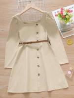 Button Front Plain Casual Kids Clothing 109