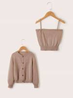 Plain Casual Long Sleeve Girls Sweater Co-ords 3521