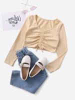 Long Sleeve Crop Casual Apricot Girls Clothing 2104