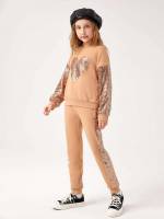 Contrast Sequin Round Neck Casual Girls Clothing 1546