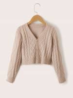 Casual Button Front Apricot Regular Fit Girls Knitwear 8086