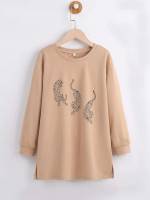 Round Neck Split Regular Fit Long Sleeve Girls Clothing 114