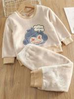  Cute Round Neck Apricot Toddler Boy Two-piece Outfits 939