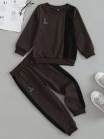 Long Sleeve Round Neck Apricot Toddler Boy Two-piece Outfits 8076