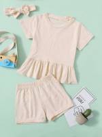 Round Neck Casual Apricot Regular Fit Toddler Girls Clothing 7750