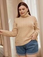 High Neck Cut Out Long Sleeve Regular Plus Size Knitwear 518