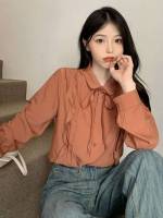  Plain Long Sleeve Apricot Women Blouses 497