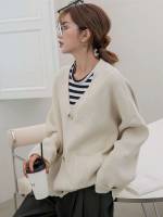 Long Sleeve Button Front Short Women Knitwear 598