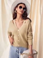 Apricot  V neck Women Knitwear 423