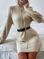  Long Sleeve Plain Women Sweater Dresses 840