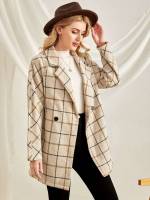 Lapel Double Button Short Regular Fit Women Overcoats 898