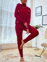 Split Plain Long Sleeve Women Knitwear 7988