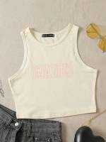 Apricot Round Neck Letter Women Tops, Blouses  Tee 983