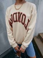 Round Neck Casual Apricot Oversized Women Sweatshirts 88