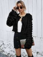 Long Sleeve Regular Fit Crop Women Faux Fur Coats 1316