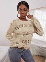 Apricot Round Neck Long Sleeve Regular Women Sweaters 2917