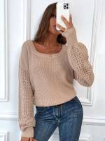  Casual Plain Long Sleeve Women Knitwear 6793