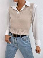 Crop Rib-Knit Plain Regular Fit Women Clothing 6487