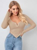  Plain Casual Asymmetrical Women Tops, Blouses  Tee 8056