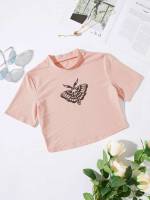 Apricot Crop Butterfly Slim Fit Women Clothing 880