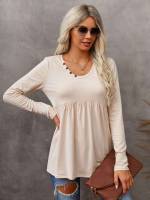  Apricot Round Neck Long Sleeve Women Clothing 6137