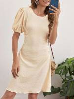 Short Sleeve Round Neck Apricot Short Women Clothing 1773