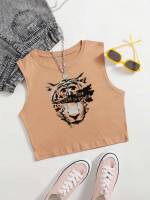  Animal Apricot Slim Fit Women Tank Tops  Camis 4020