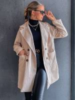 Casual Plain Lapel Apricot Women Coats 521