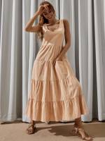 Apricot Scoop Neck Boho Long Women Dresses 553