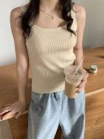 Crop Spaghetti Strap Casual Rib-Knit Women Knit Tops 5956