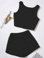 Apricot Plain Casual Sleeveless Underwear  Sleepwear 1488