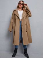  Apricot Lapel Midi Plus Size Trench Coats 4573