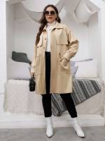  Regular Fit Apricot Collar Plus Size Trench Coats 3494