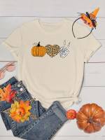 Halloween Short Sleeve Casual Round Neck Plus Size T-shirts 1555