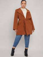 Casual Belted Long Sleeve Lapel Women Plus Clothing 5397