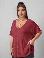 Casual Short Sleeve Apricot Oversized Plus Size Tops 5092