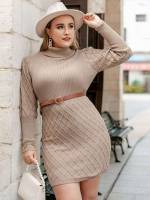 Plain High Neck Plus Size Knitwear 6497