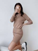 Long Sleeve Regular Fit Apricot Women Knitwear 9263