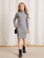  Plain High Neck Split Girls Dresses 8959