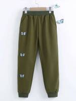 Regular Fit Army Green Long Girls Bottoms 5445