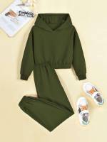  Long Sleeve Army Green Girls Two-piece Outfits 5090