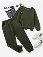 Letter  Army Green Boys Two-piece Outfits 1707