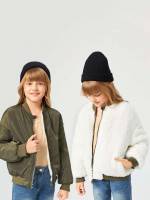 Long Sleeve Regular Plain Zipper Girls Outerwear 1009