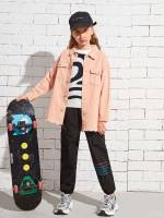 Collar Long Sleeve Regular Fit Pocket Girls Clothing 3153