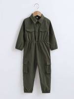 Army Green Casual Regular Fit Button Toddler Boys Clothing 822